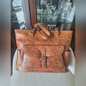 Patricia Nash Bolsena Leather Shoulder Bag In Riot Rust Signature Print NWT